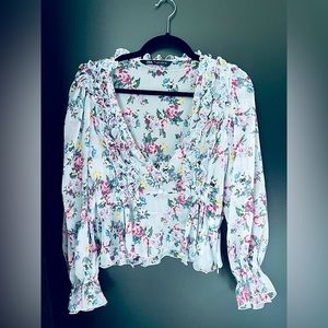 Zara floral cropped guipure top / blouse with long sleeves